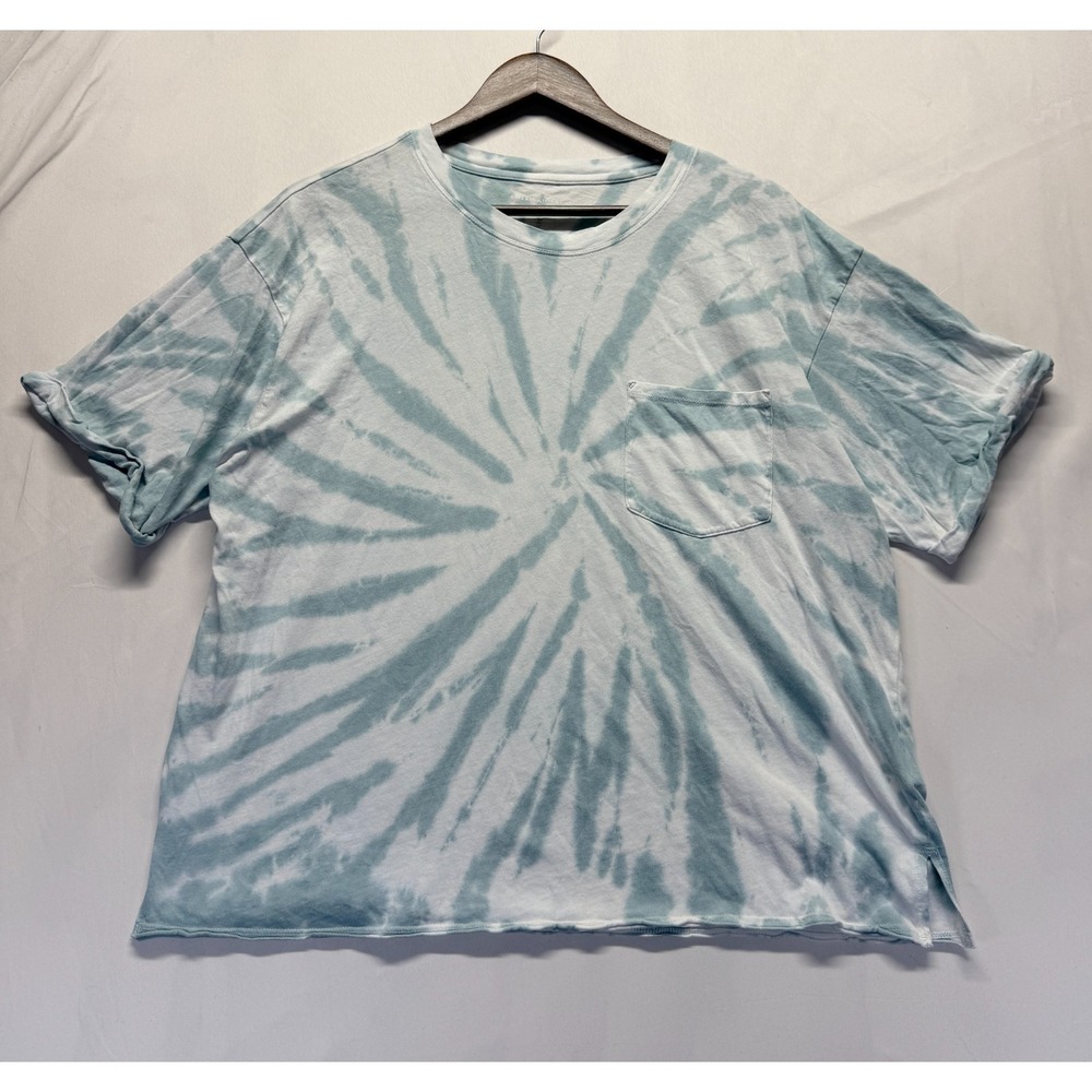 American Eagle Outfitters T Shirt Womens XL Blue Tie Dye Side Slits Cuff Sleeves